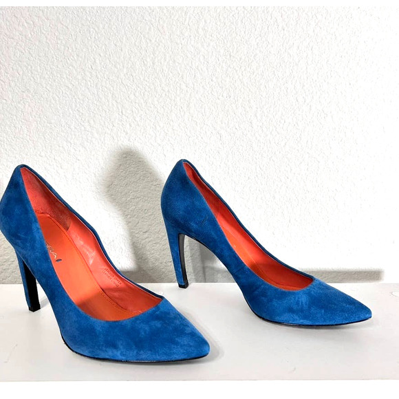 Via Spiga Shoes - Via Spiga Estrella Cerulean Blue Suede Pumps Slight Cone Heel Size 8